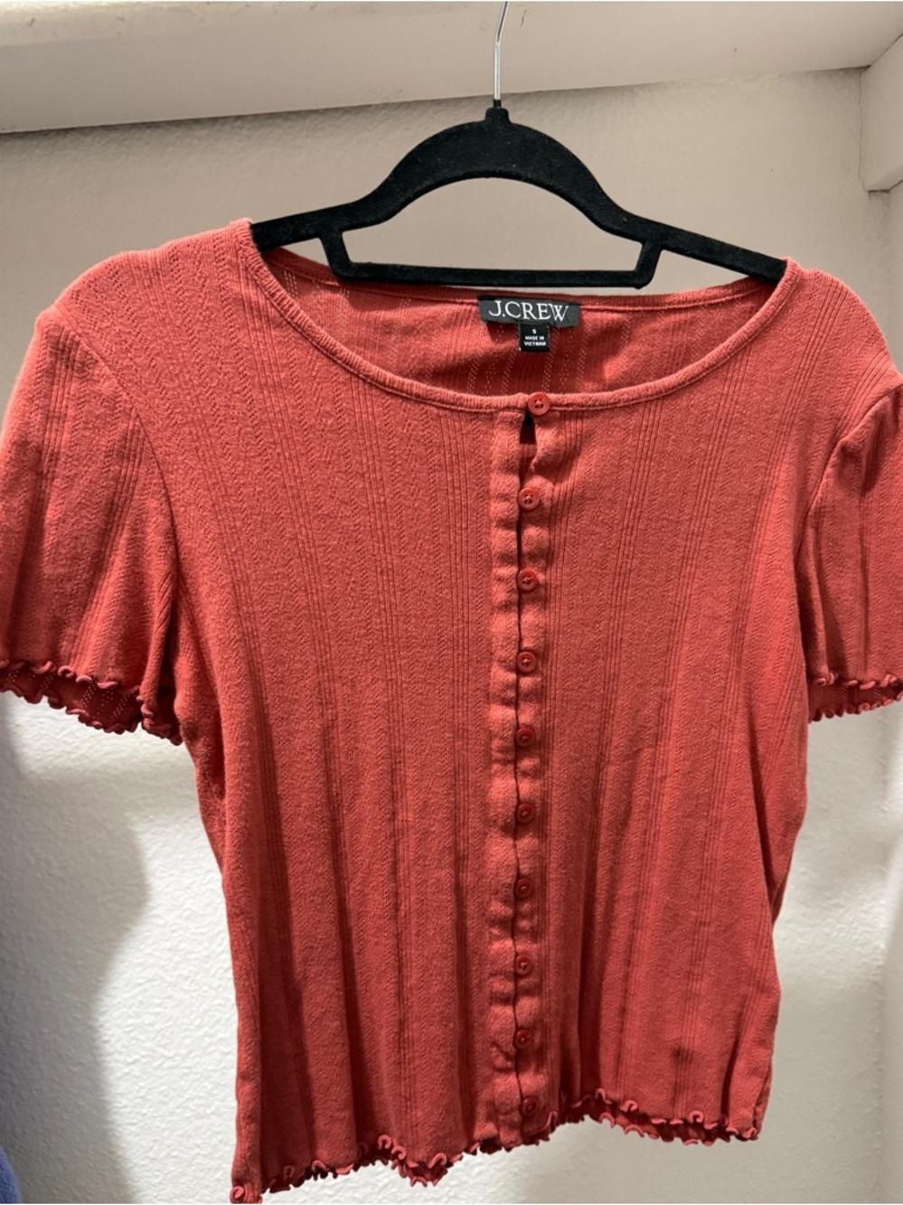 J. Crew Pointelle short-sleeve knit cardigan top